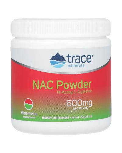 NAC N-ацетил L-цистеин, 600 мг, арбузный вкус, NAC Powder, Trace Minerals, 75 гр