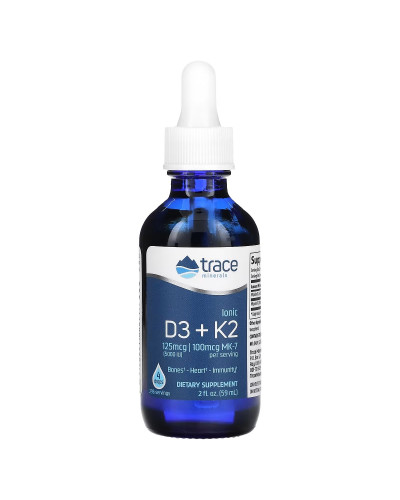 Витамины D3 и K2 ионизированные в каплях, Ionic D3+K2, Trace Minerals, 59 мл
