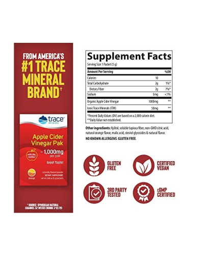 Яблучний оцет, 1000 мг, апельсиновий смак, Apple Cider Vinegar Paks, Trace Minerals, 30 пакетиків Яблучний оцет, 1000 мг, апельсиновий смак, Apple Cider Vinegar Paks, Trace Minerals, 30 пакетиків