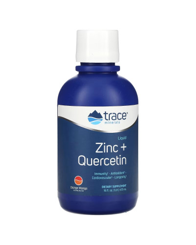Цинк та кверцетин, смак апельсин та манго, Liquid Zinc + Quercetin, Trace Minerals, 473 мл