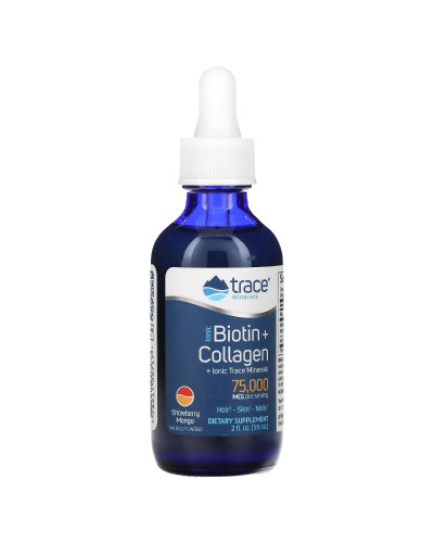 Биотин и Коллаген ионизированный, 75 000 мкг, вкус клубники и манго, Ionic Biotin Collagen, Trace Minerals, 59 мл