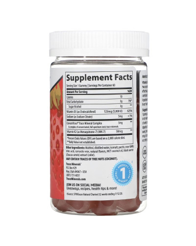 Вітамін D3 і K2, смак полуниці, Vitamin D3 + K2 Gummies, Trace Minerals, 60 жувальних цукерок