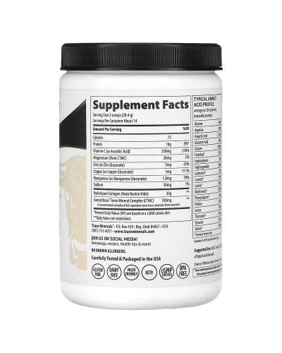 Коллагеновые пептиды, без ароматизаторов, Grass-Fed Collagen Peptides, Unflavored, Trace Minerals, 286 гр Коллагеновые пептиды, без ароматизаторов, Grass-Fed Collagen Peptides, Unflavored, Trace Minerals, 286 гр