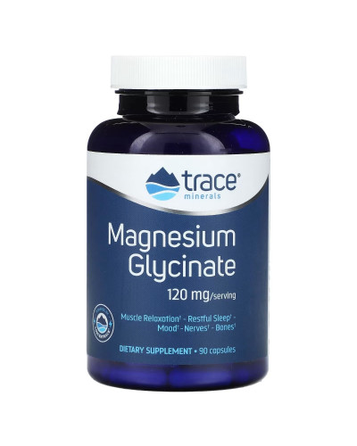 Глицинат магния, 120 мг, Magnesium Glycinate, Trace Minerals, 90 капсул