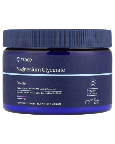 Магний глицинат, вкус винограда, Magnesium Glycinate Powder, Trace Minerals, 180 гр