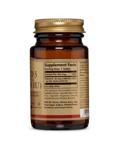 Вітамін D3, Холекальциферол, Cholecalciferol, 25 мкг, 1000 МО, Solgar, 90 таблеток