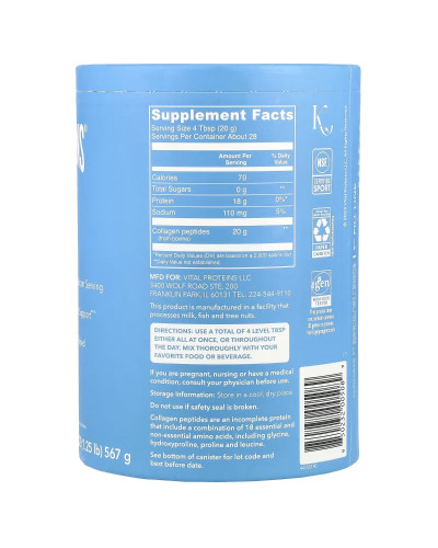 УЦЕНКА Пептиды коллагена без ароматизаторов, Vital Proteins, Collagen Peptides, Unflavored, 12 унций (567г) (мята банка)