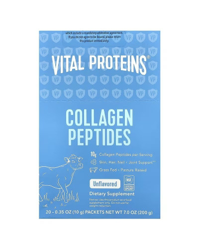 Пептиды коллагена без ароматизаторов, 10 г в порции, Collagen Peptides, Vital Proteins, 20 пакетиков