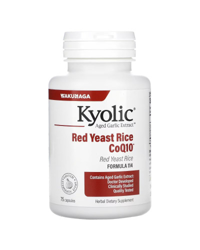 Червоний дріжджовий рис з екстрактом часнику та коензимом Q10, Aged Garlic Extract, Red Yeast Rice Plus CoQ10, Kyolic, 75 капсул