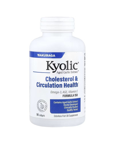 Екстракт часнику з Омега-3, Aged Garlic Extract, Cholesterol & Circulation Health, Kyolic, 90 гелевих капсул