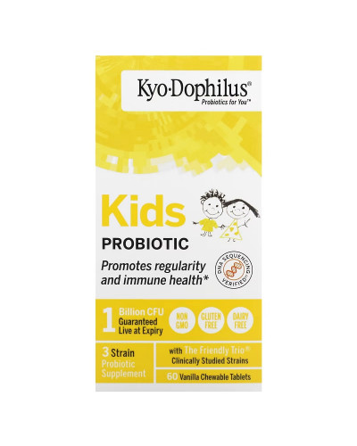 Пробиотик для детей, вкус ванили, Kids Probiotic, Kyolic, 60 жевательных таблеток