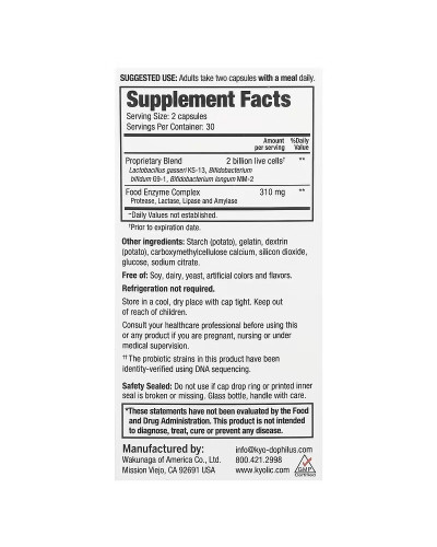 Пробіотик з ферментами, Kyo Dophilus, Enzyme+Probiotic, Kyolic, 60 капсул