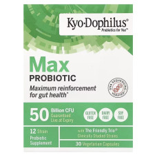 Пробіотик, 50 млрд КУО, Kyo-Dophilus, Max Probiotic, 50 Billion CFU, Kyolic, 30 вегетаріанських капсул